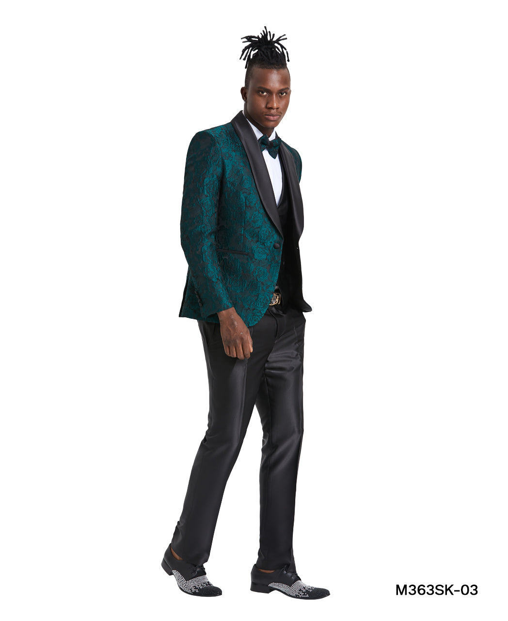 Green / Black Shawl Collar Paisley Mens-suit