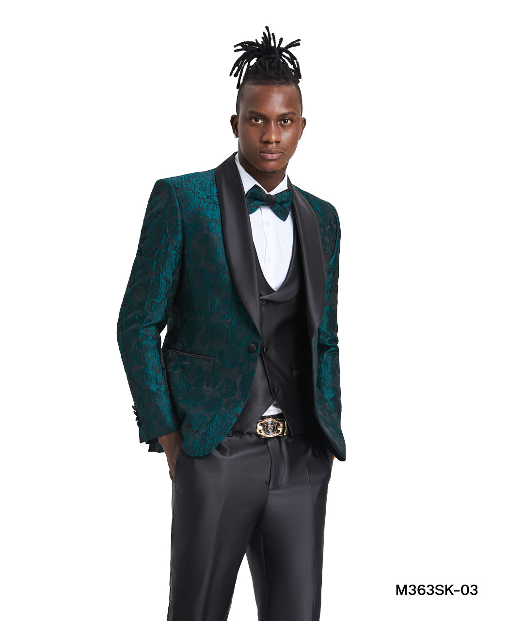 Green / Black Shawl Collar Paisley Mens-suit