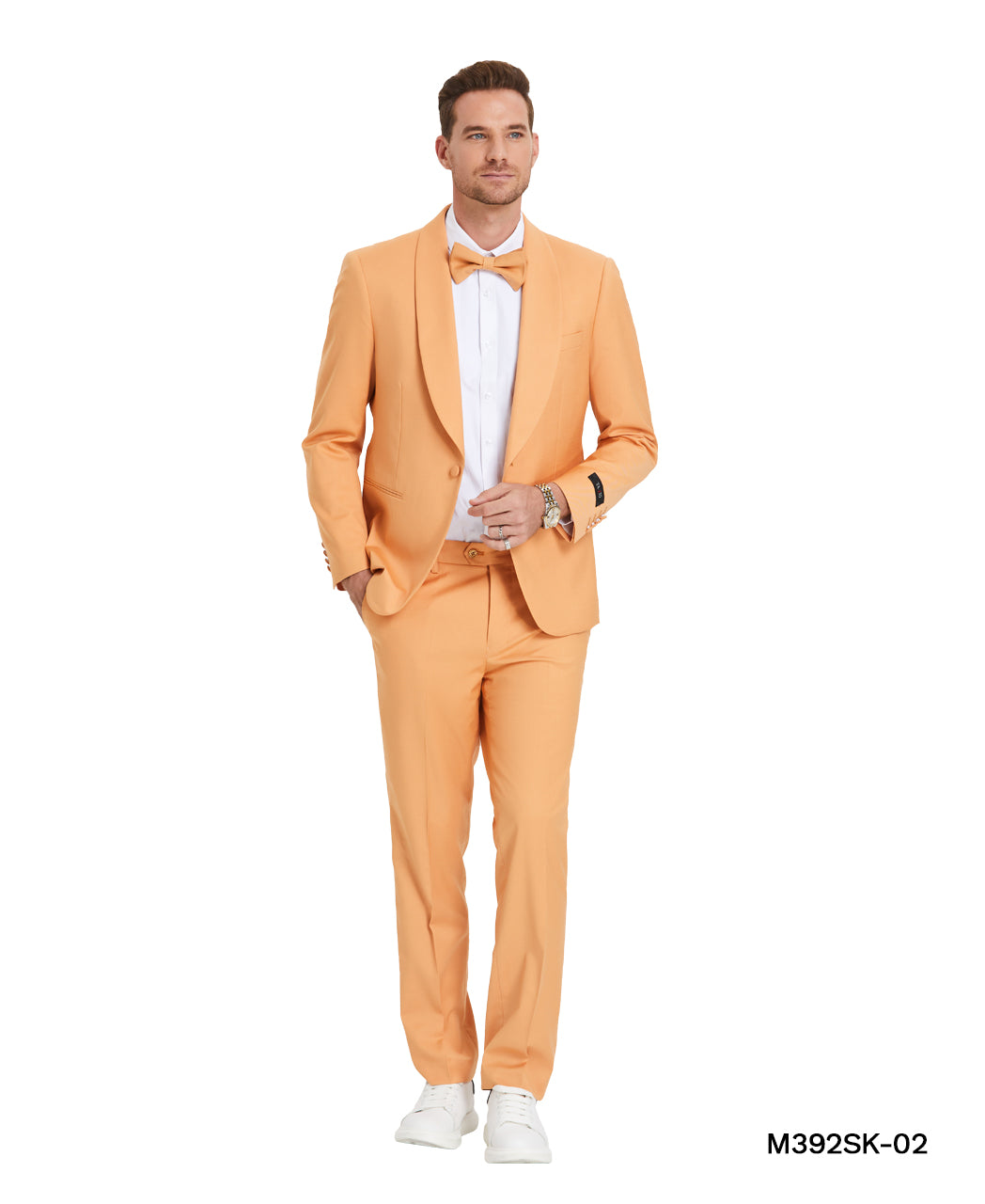 Tangerine Solid Shawl Collar - Adjustable Waist Band Mens-suit