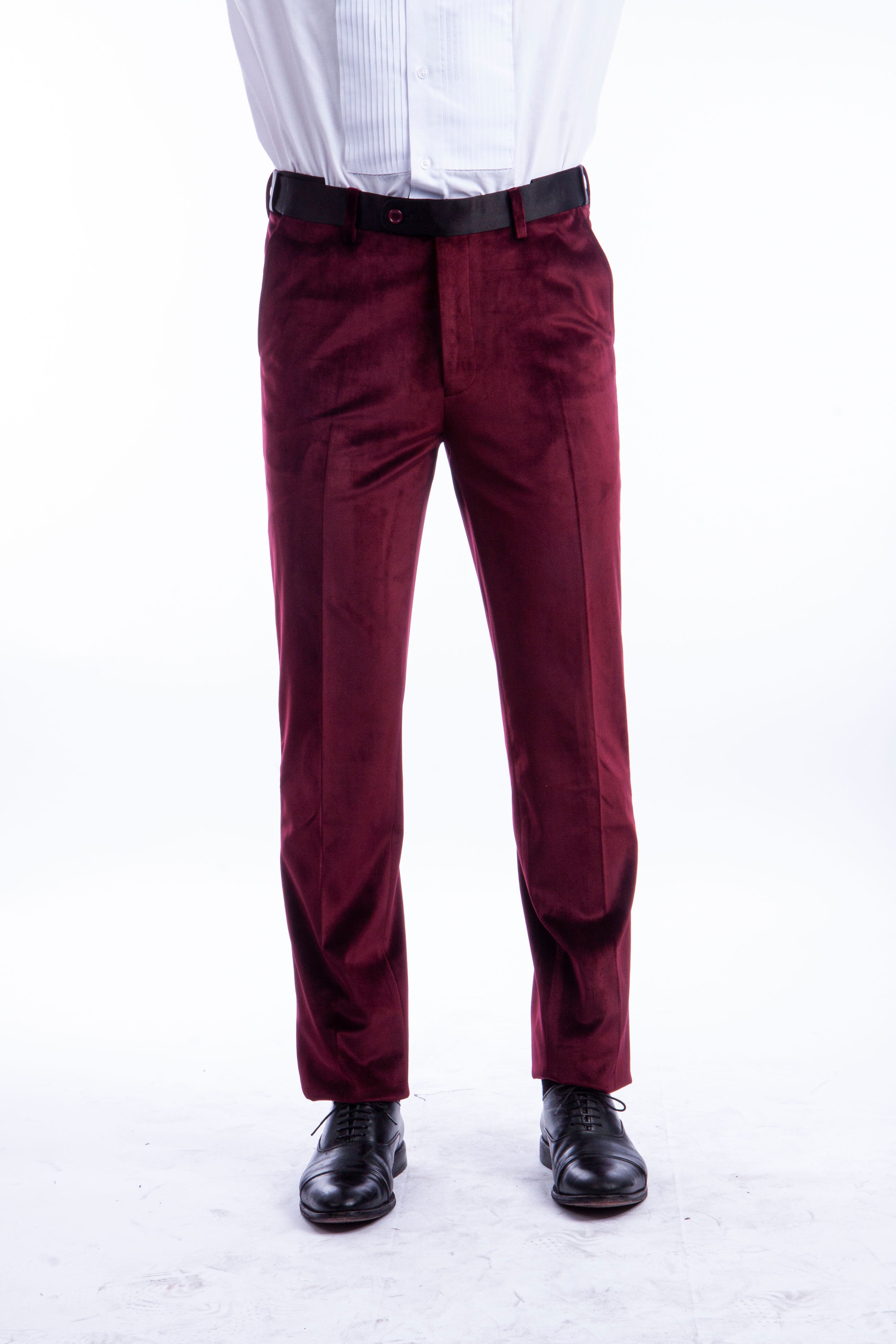 Bryan Michaels Burgundy Velvet Tuxedo Dress Pants For Men