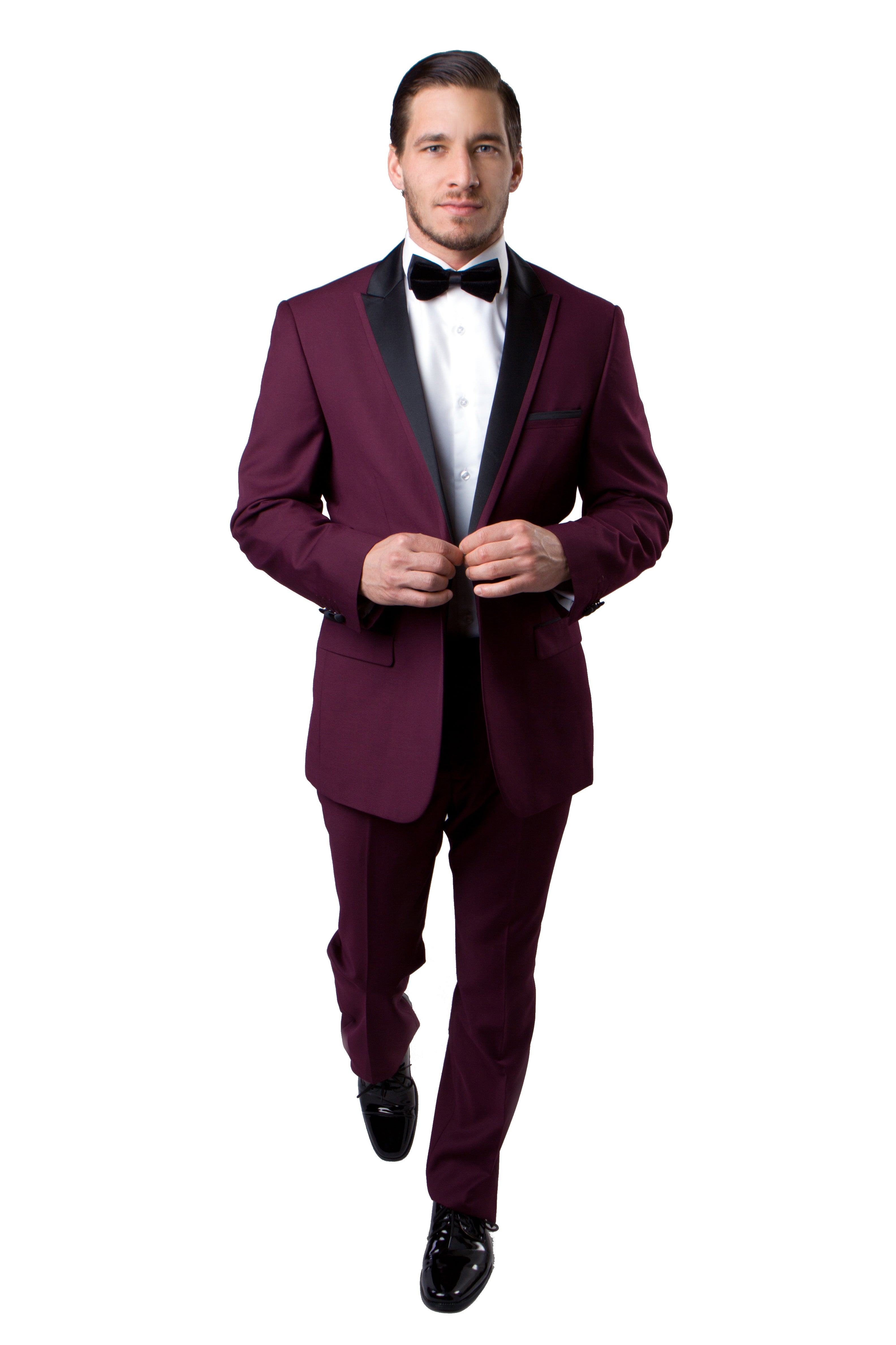 Burgundy 2 PC Tuxedos with Black Lapel