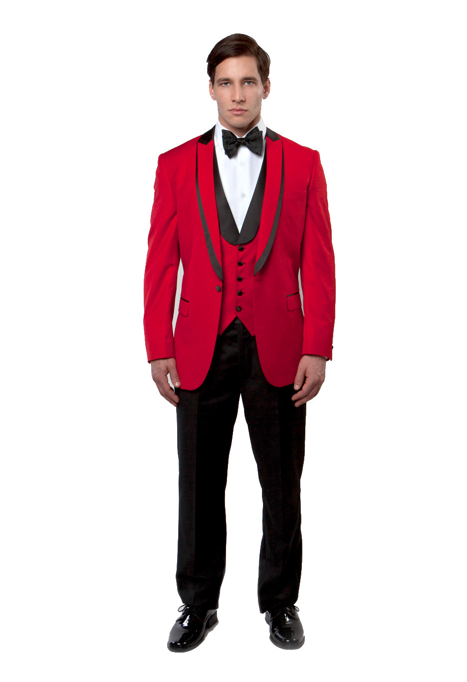 Red 3 PC Shawl Collar Tuxedo with Trim