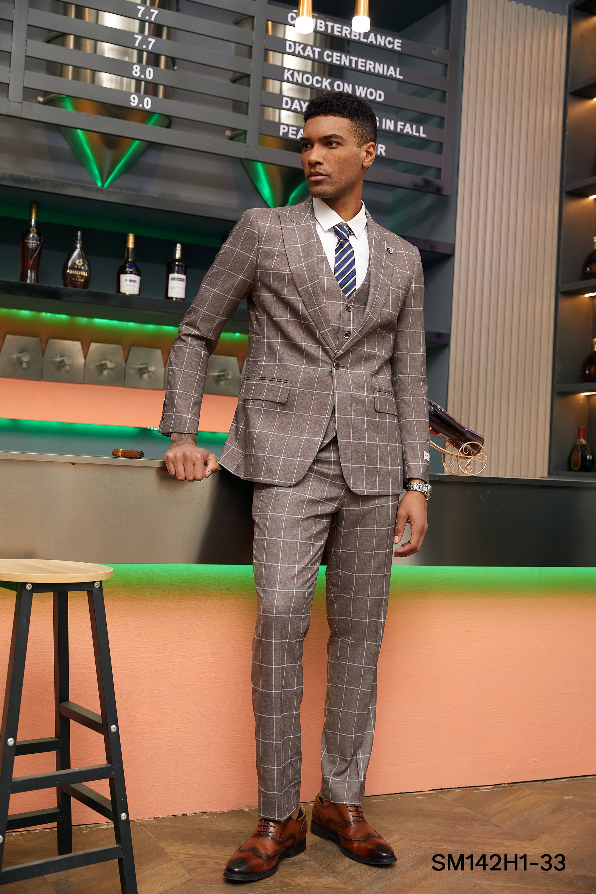 Brown Windowpane 3 PC Stacy Adams Suit