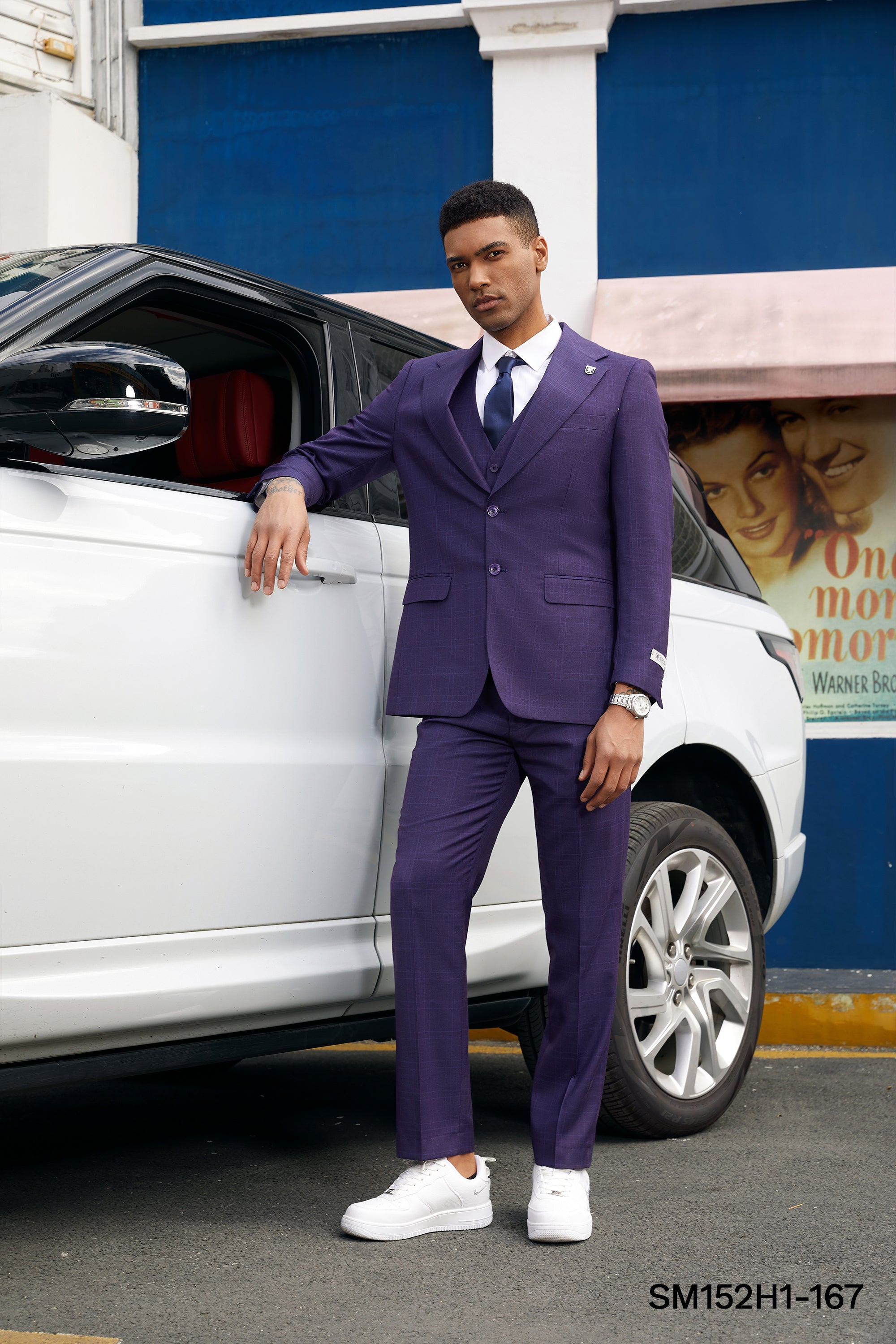 Purple Glen Check 3 PC Stacy Adams Suit