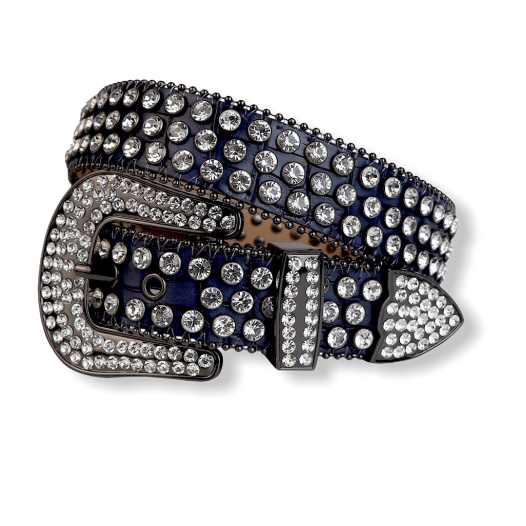 Luxe Premium Studded Rhinestone Belt Navy/Silver 6