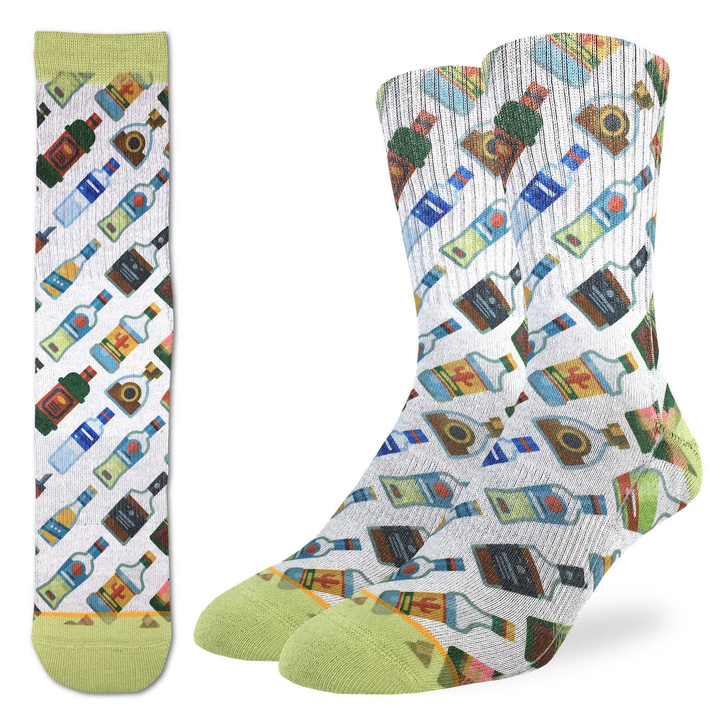 Men’s Liquor Bottles Socks featuring colorful bottle designs by Good Luck Sock