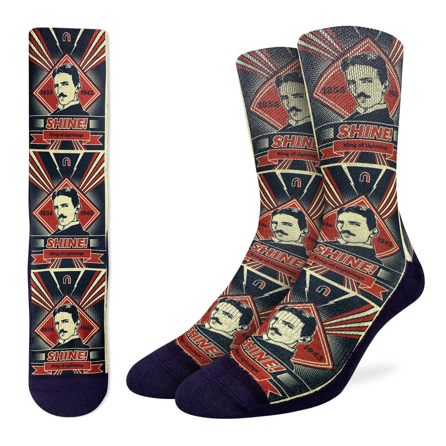 Men’s Nikola Tesla Socks with creative design in black by Good Luck Sock