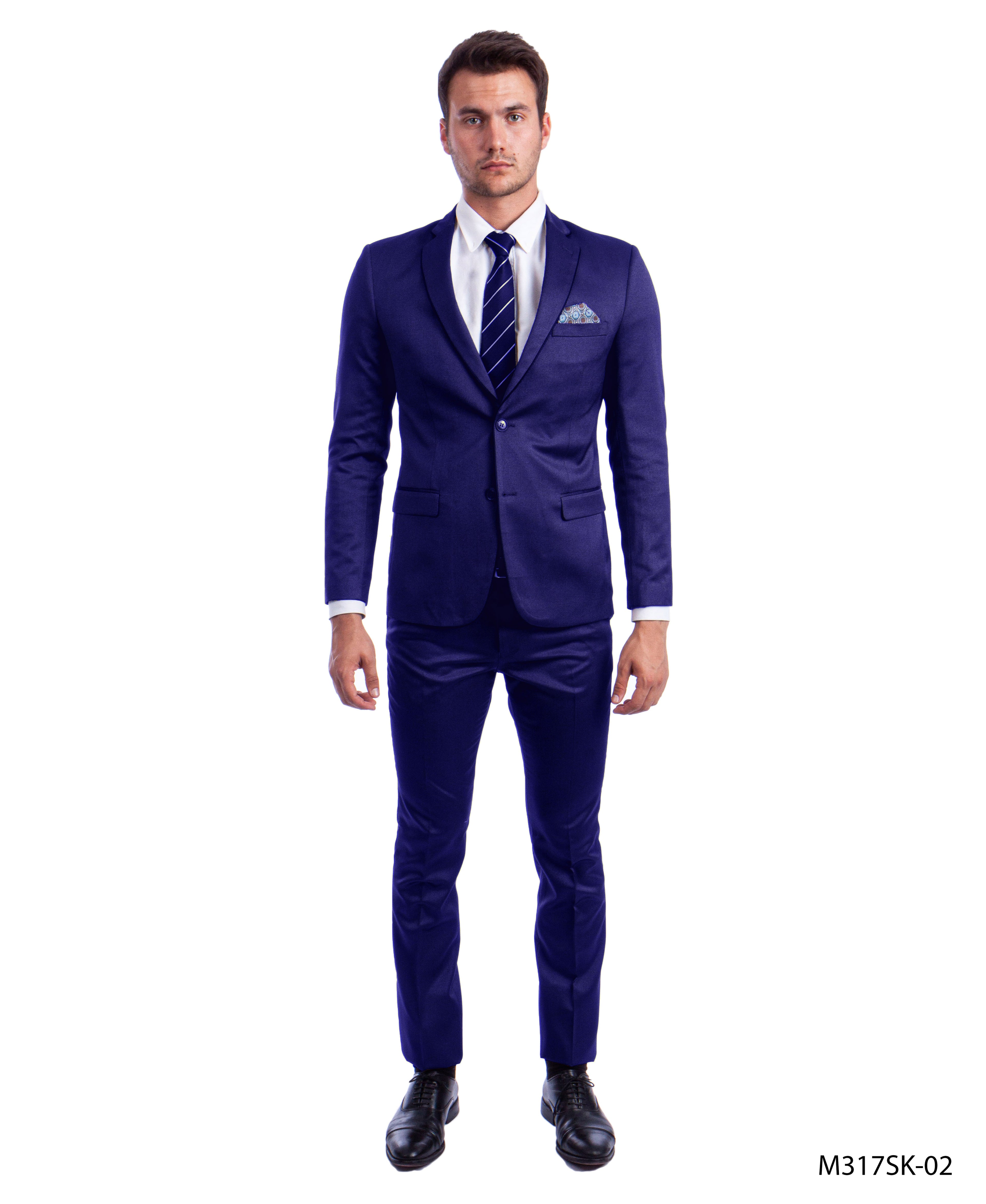 Men's Blue Notch Lapel Formal Suit | Skinny Fit Birdseye Pattern Suit for Men