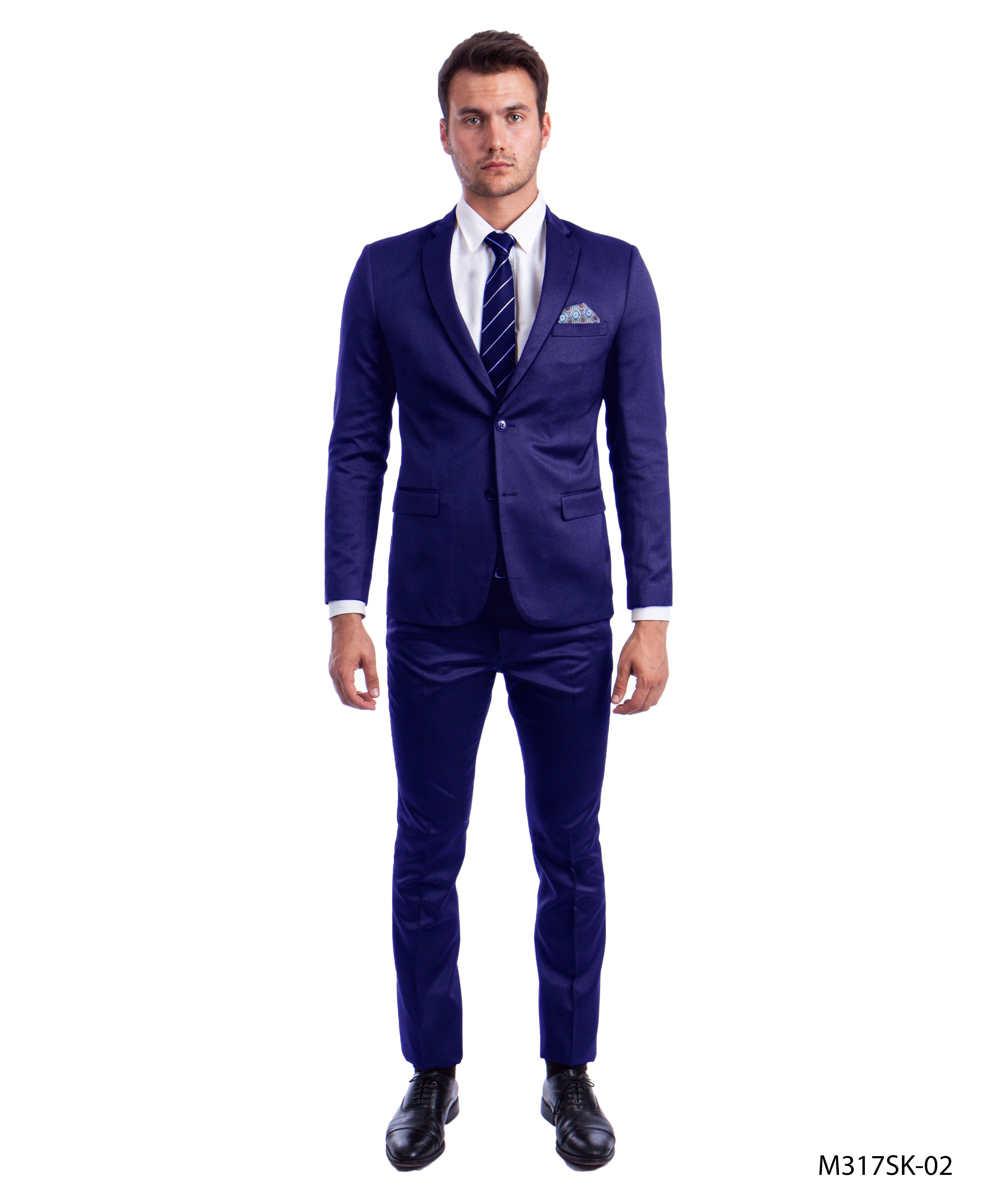 Men's Blue Notch Lapel Formal Suit | Skinny Fit Birdseye Pattern Suit for Men