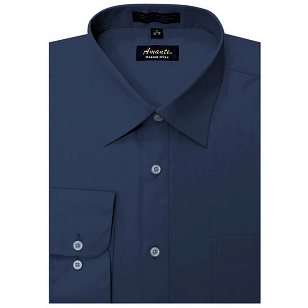 Amanti Slim Fit Convertible Cuff Dress Shirt Navy Blue / 16.5 34/35