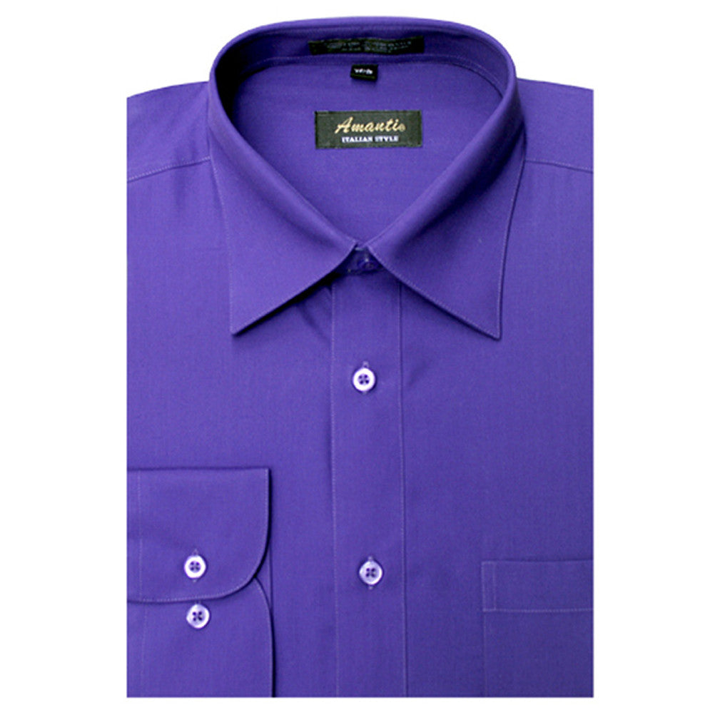 Amanti Men's Classic Dress Shirt Convertible Cuff Purple / 17.5 34/35